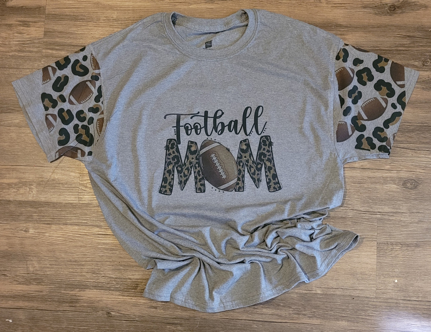Football Mom Leopard Print with Sleeves Bleach (or no bleach) Style Shirt