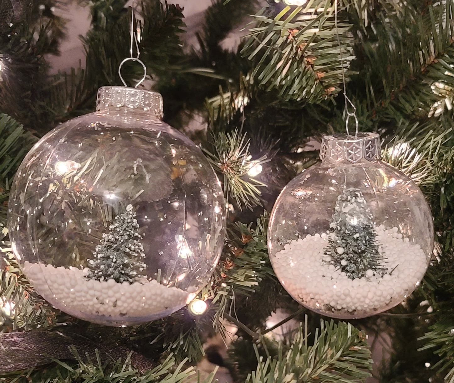 Snowy Christmas tree ornaments